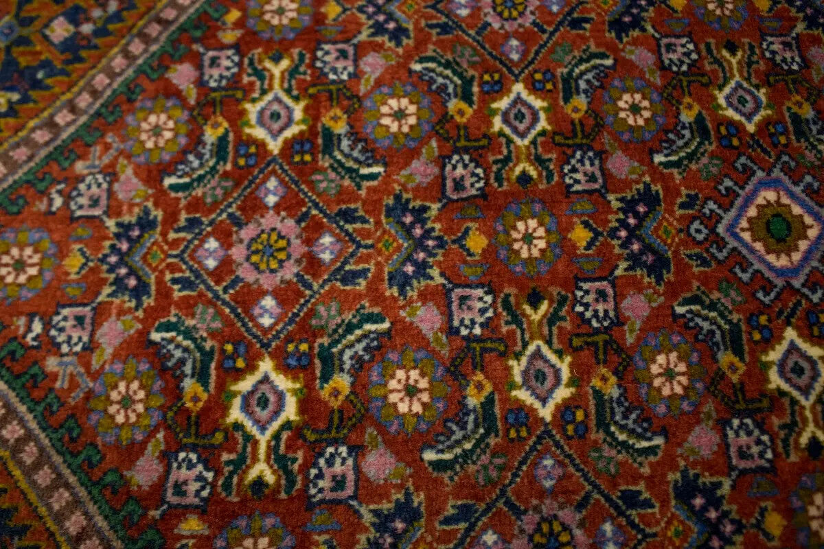 Handmade Oriental Rug Orange-Red Geometric Floral