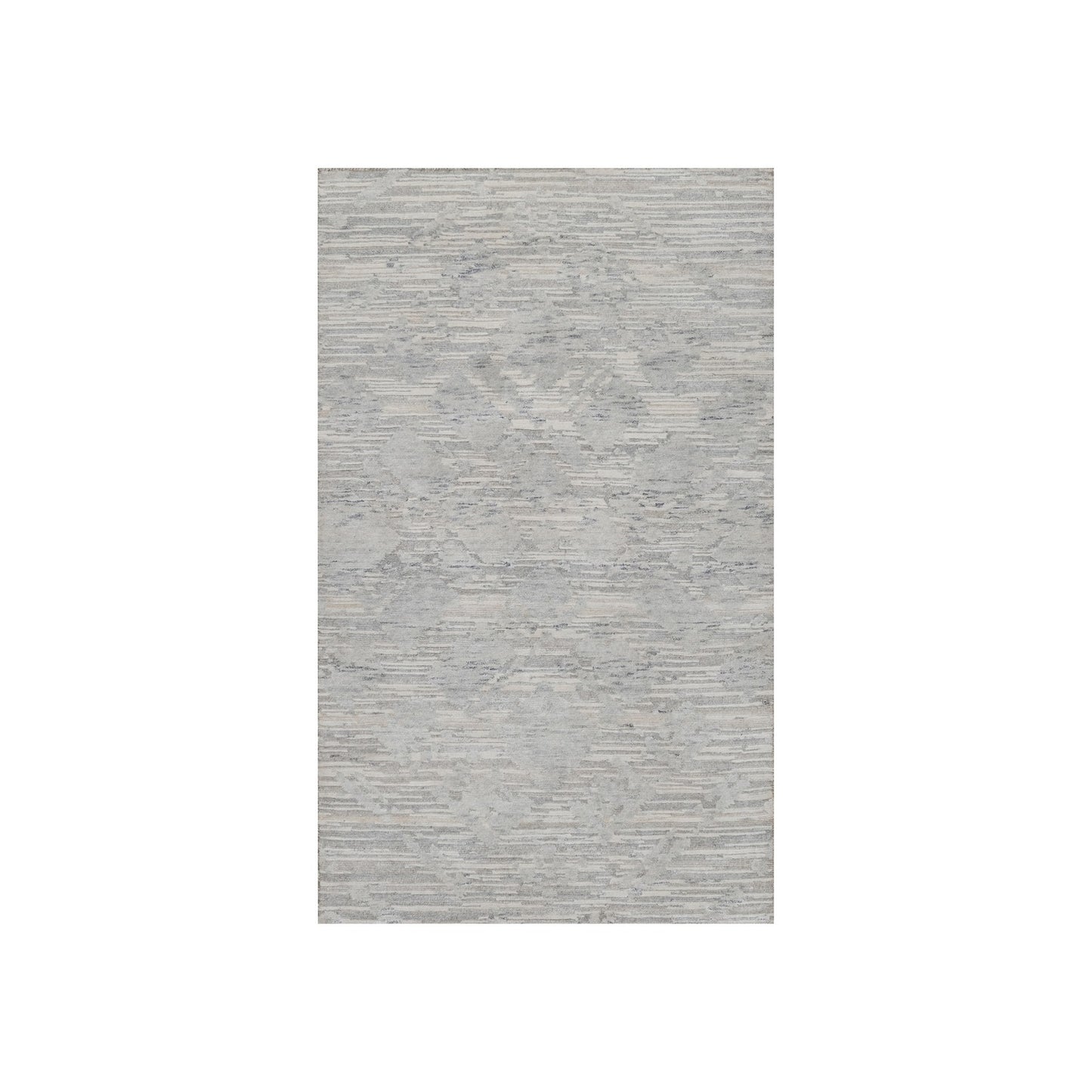 3'X5'3" Light Gray Hand Knotted Modern Design Undyed Natural Wool Rug
