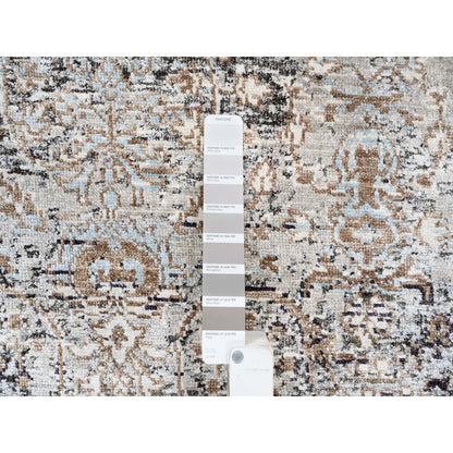 2'6"X6' Gray, Modern, Silk With Textured Wool, Hand Knotted, Runner Rug