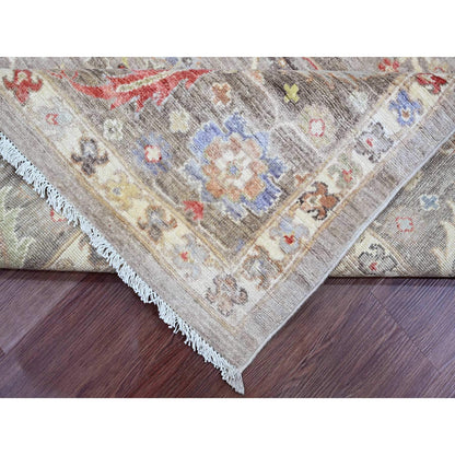 8'X9'9" Brown Peshawar Heris All Over Design Pure Wool Hand Knotted Rug