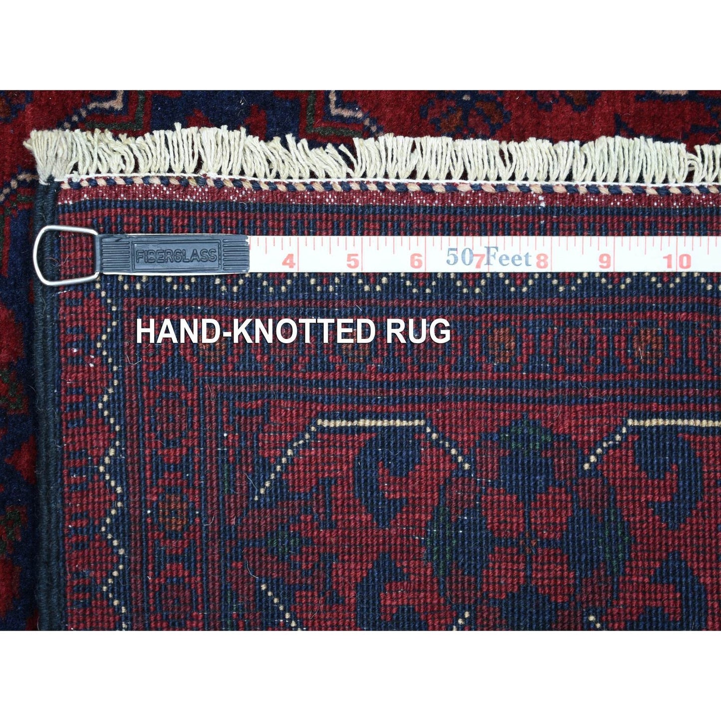 2'10"X12'6" Deep Red Soft Wool Hand Knotted Afghan Khamyab Runner Rug