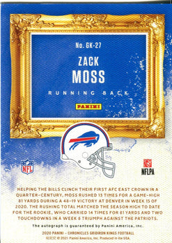 Zack Moss 2020 Panini Chronicles Gridiron Kings Autographed Rookie Card 20/99 #G