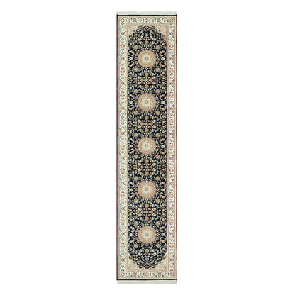 2'9"X12' Polo Blue Nain Vibrant Wool Hand Knotted Oriental Runner Rug
