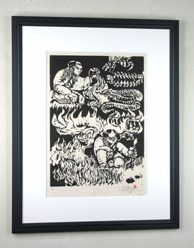 Jorg Schmeisser 1970 Original Woodblock Print Ed25 Pencil Singed Framed