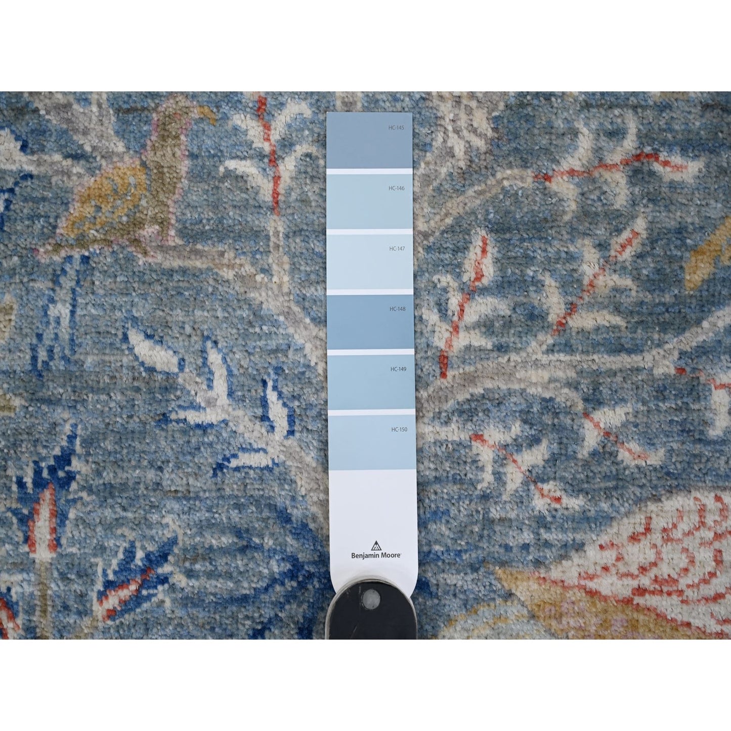 12'X12' Blue Afghan Peshawar Birds Paradise Wool Hand Knotted Square Rug