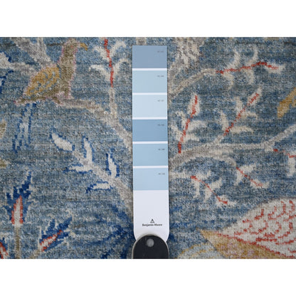 12'X12' Blue Afghan Peshawar Birds Paradise Wool Hand Knotted Square Rug