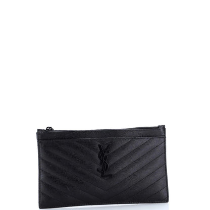 Saint Laurent Classic Monogram Zip Bill Pouch Matelasse Chevron Leather Medium