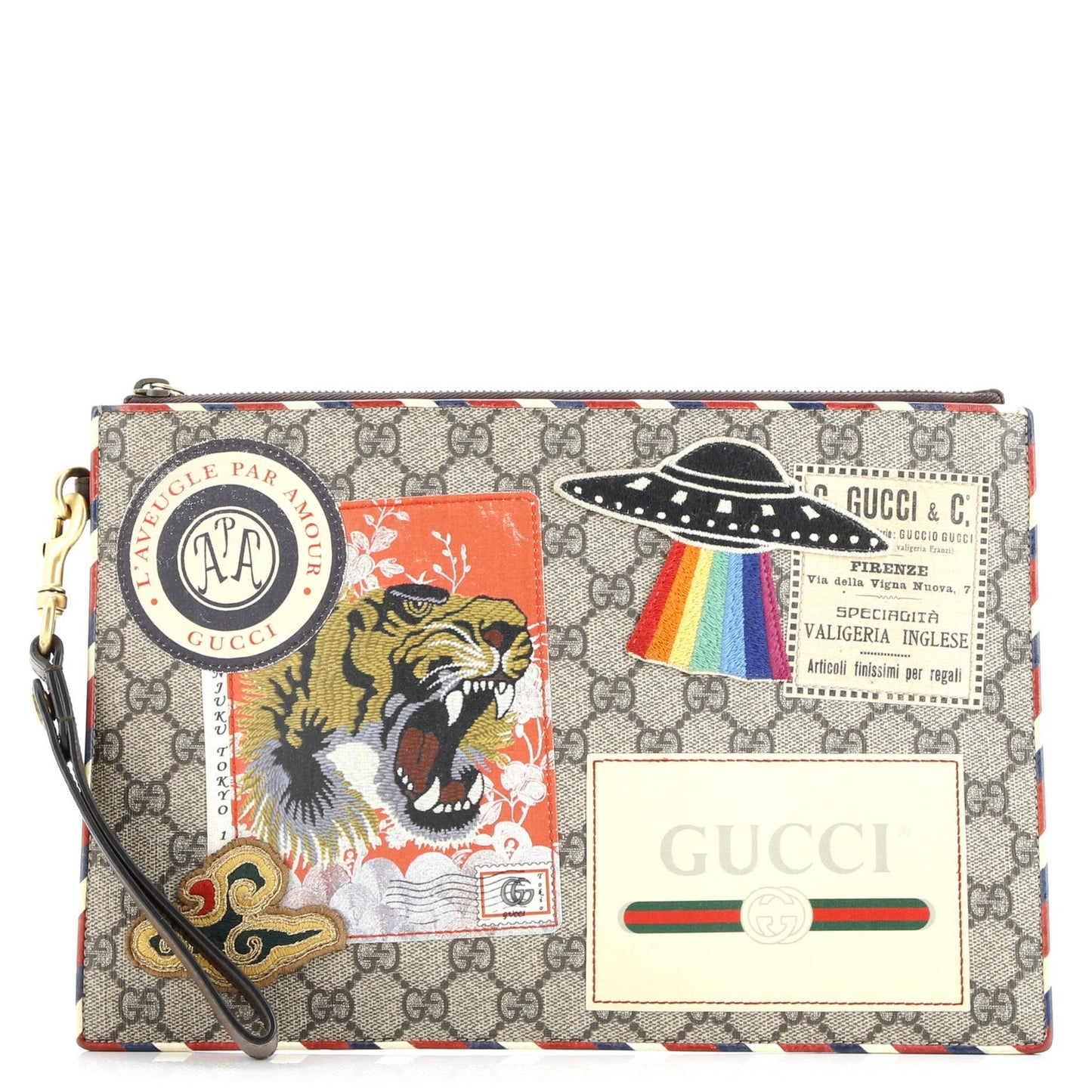 Gucci Courrier Pouch Gg Coated Canvas With Applique