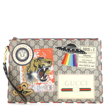 Gucci Courrier Pouch Gg Coated Canvas With Applique