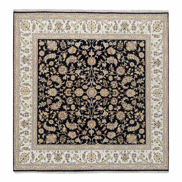Midnight Blue Pure Wool Nain 250 KPSI Hand-Knotted Square Rug (8'2"x8'2")