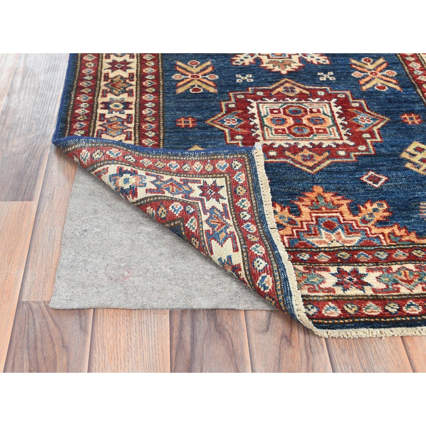 2'10"X13'8" Blue Afghan Super Kazak Wool Hand Knotted Runner Rug