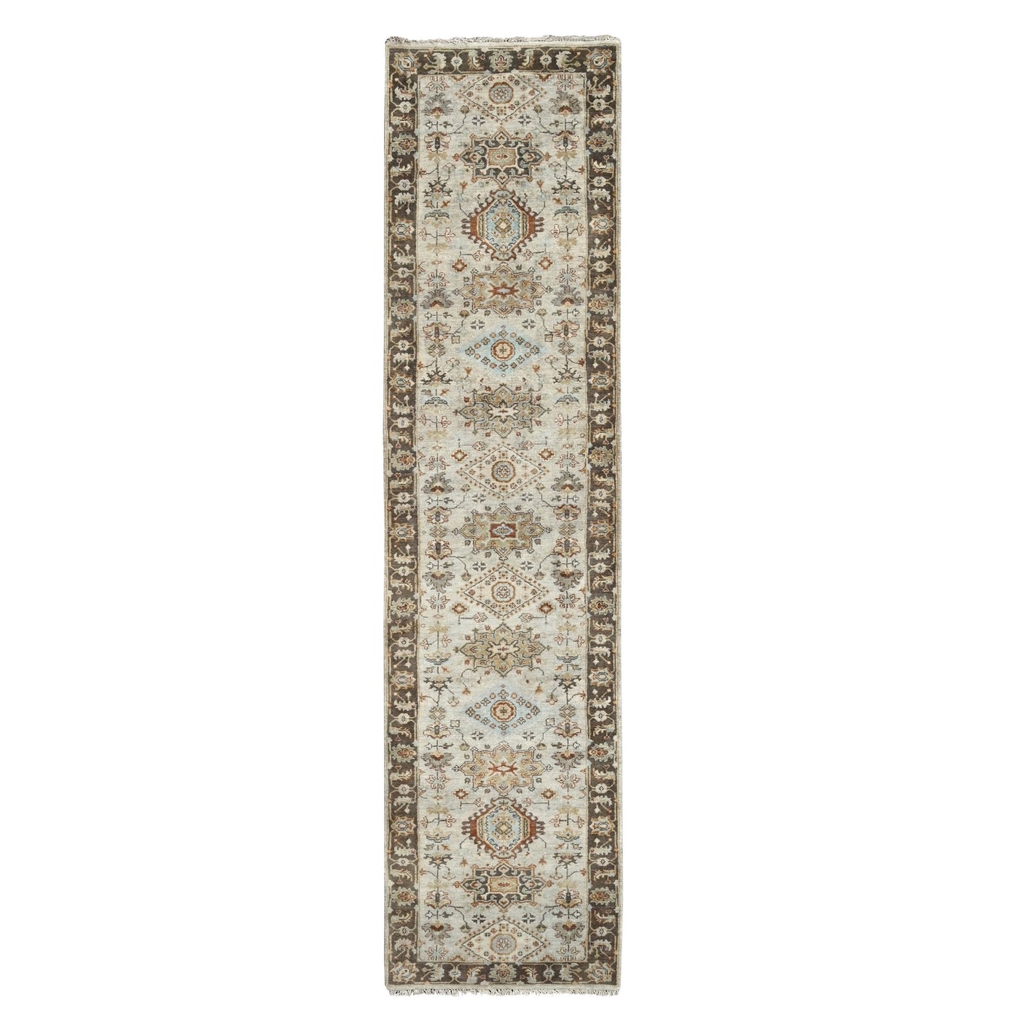 2'8"X12' Timberwolf Gray Karjihooz Design Hand Knotted Wool Runner Rug
