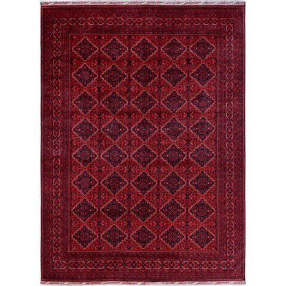 9'9"X13'1" Red Afghan Khamyab Geometric Design Soft Wool Hand Knotted Rug
