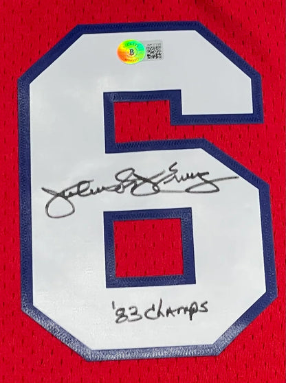 Julius Erving "83 Champs" Autographed Philadelphia 76Ers Mitchell & Ness Red Jer