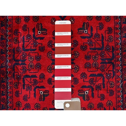 2'9"X5' Red Afghan Khamyab Geometric Pattern Hand Knotted Soft Wool Rug