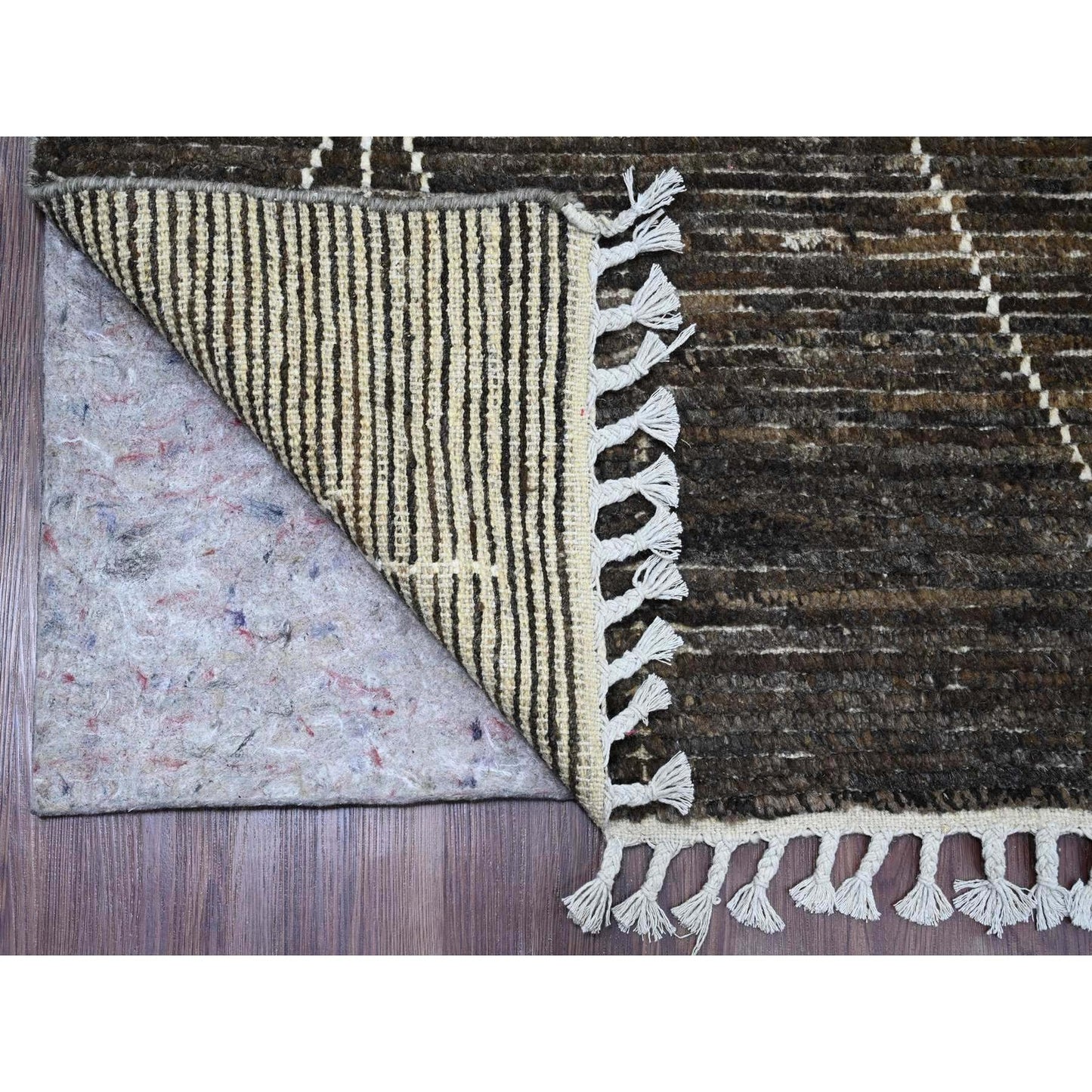 8'X10' Brown Moroccan Weave Geometric Design Hand Knotted Soft Wool Rug