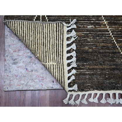 8'X10' Brown Moroccan Weave Geometric Design Hand Knotted Soft Wool Rug