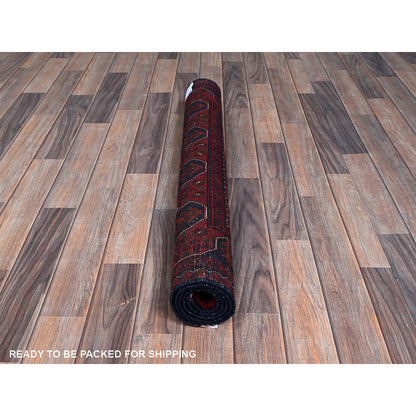 3'3"X4'10" Red Afghan Khamyab Geometric Pattern Hand Knotted Soft Wool Rug