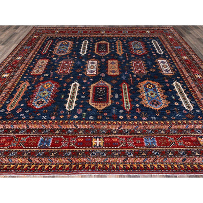 Rug 10'2"x10'2" Yale Blue Caucasian Design Revival Hand Knotted Wool Square