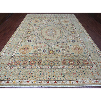10'X13'4" Green 14Th Century Mamluk Dynasty Pattern Hand Knotted Wool Rug
