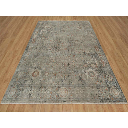 7'9"X10' Gray Broken And Erased Mamluk Design Hand Knotted 100% Wool Rug