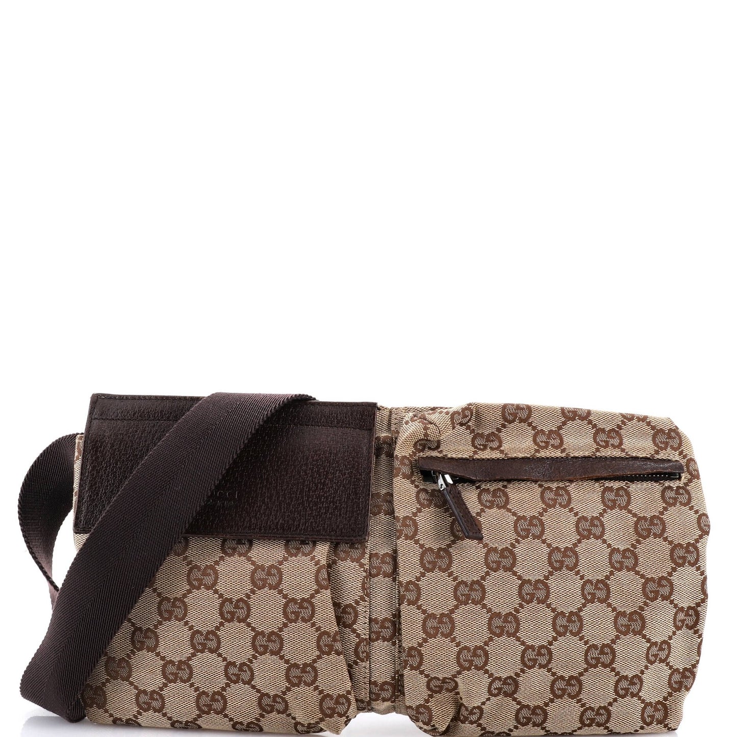 Gucci Vintage Double Belt Bag Gg Canvas With Leather