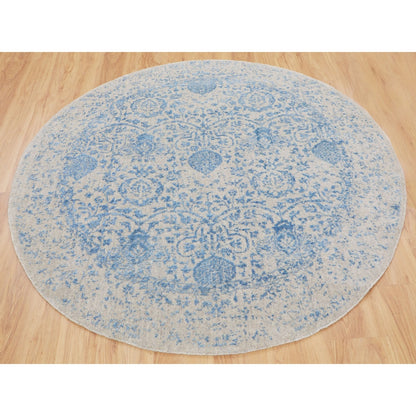 5'9"X5'9" Blue Jacquard Hand Loomed Wool & Art Silk Pomegranate Round Rug