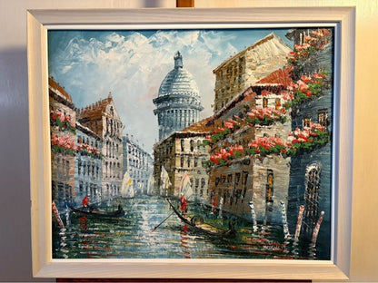 Framed F12 Oil Painting Signed Gondola Canal Venice