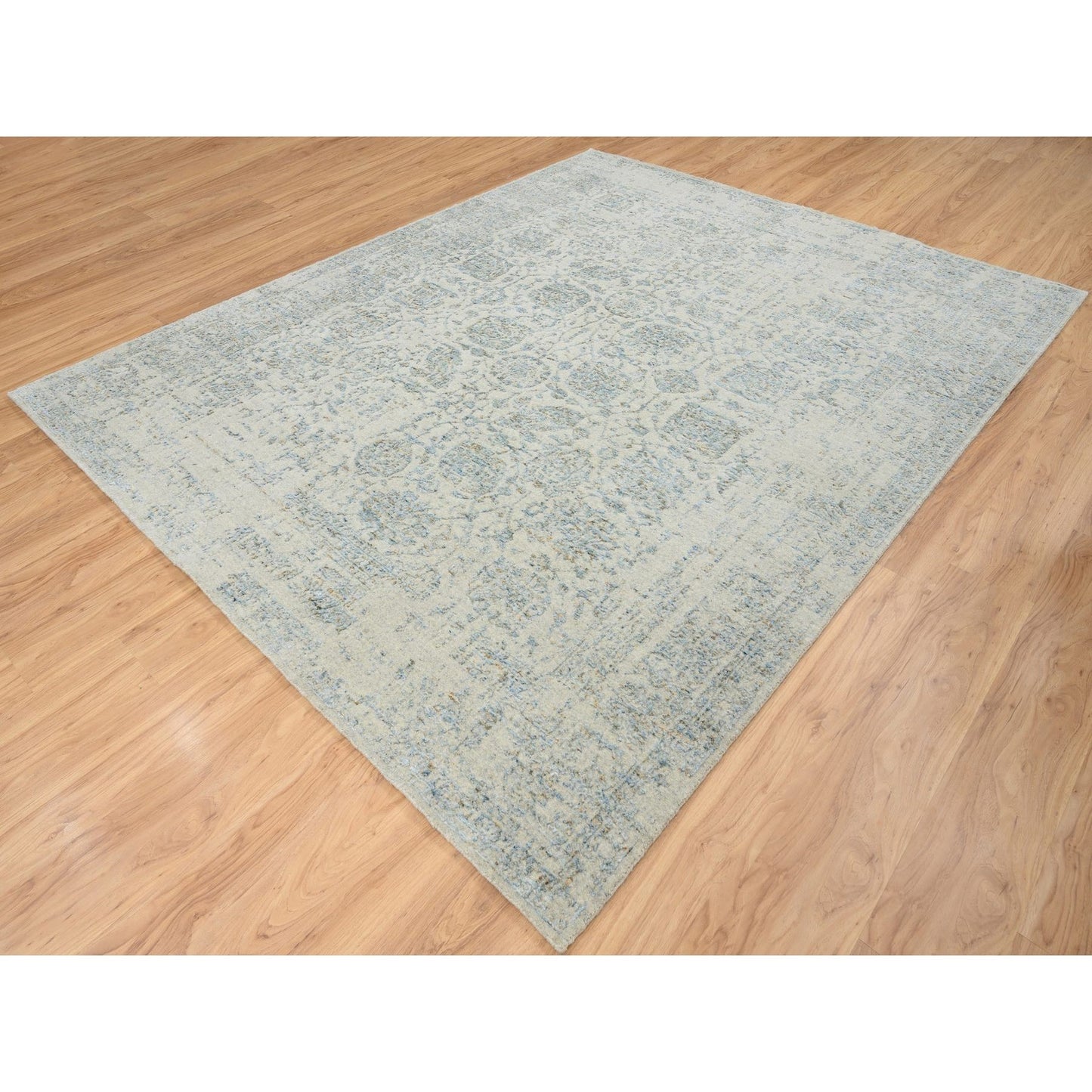 8'1"X10' Gray Jacquard Hand Loomed Wool And Silk Tebraz Design Rug