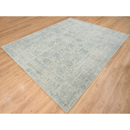 8'1"X10' Gray Jacquard Hand Loomed Wool And Silk Tebraz Design Rug