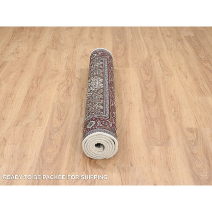 4'X6'1" Ivory Hand Knotted Tebraz Mahi Wool Ad Silk Oriental Rug