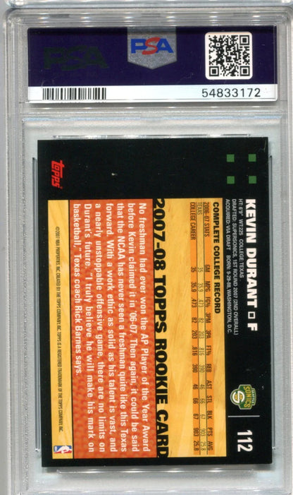 Kevin Durant 2007-08 Topps Black Border #112 Psa Nm-Mt 8 Rc
