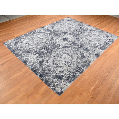 9'2''X12' Black Hand Knotted Wool And Silk Modern Tie Dye Design Rug