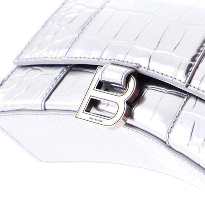 Balenciaga Hourglass Top Handle Bag Crocodile Embossed Leather Xs