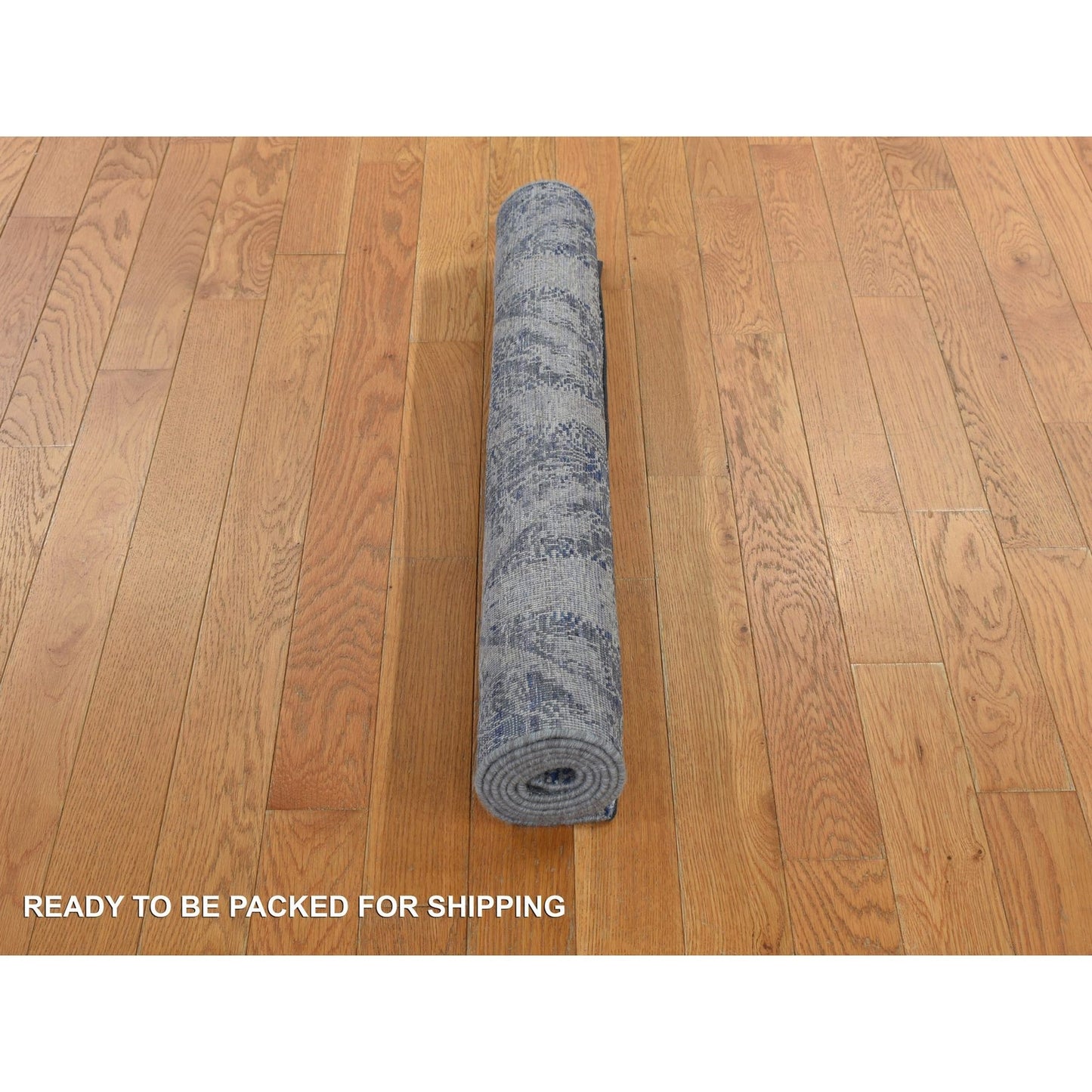 3'X5' Blue Erased Rosette Design Silk With Wool Hand Knotted Rug