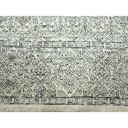 8'2"X10' Ivory Repetitive Tree Design Natural Wool Hand Knotted Rug