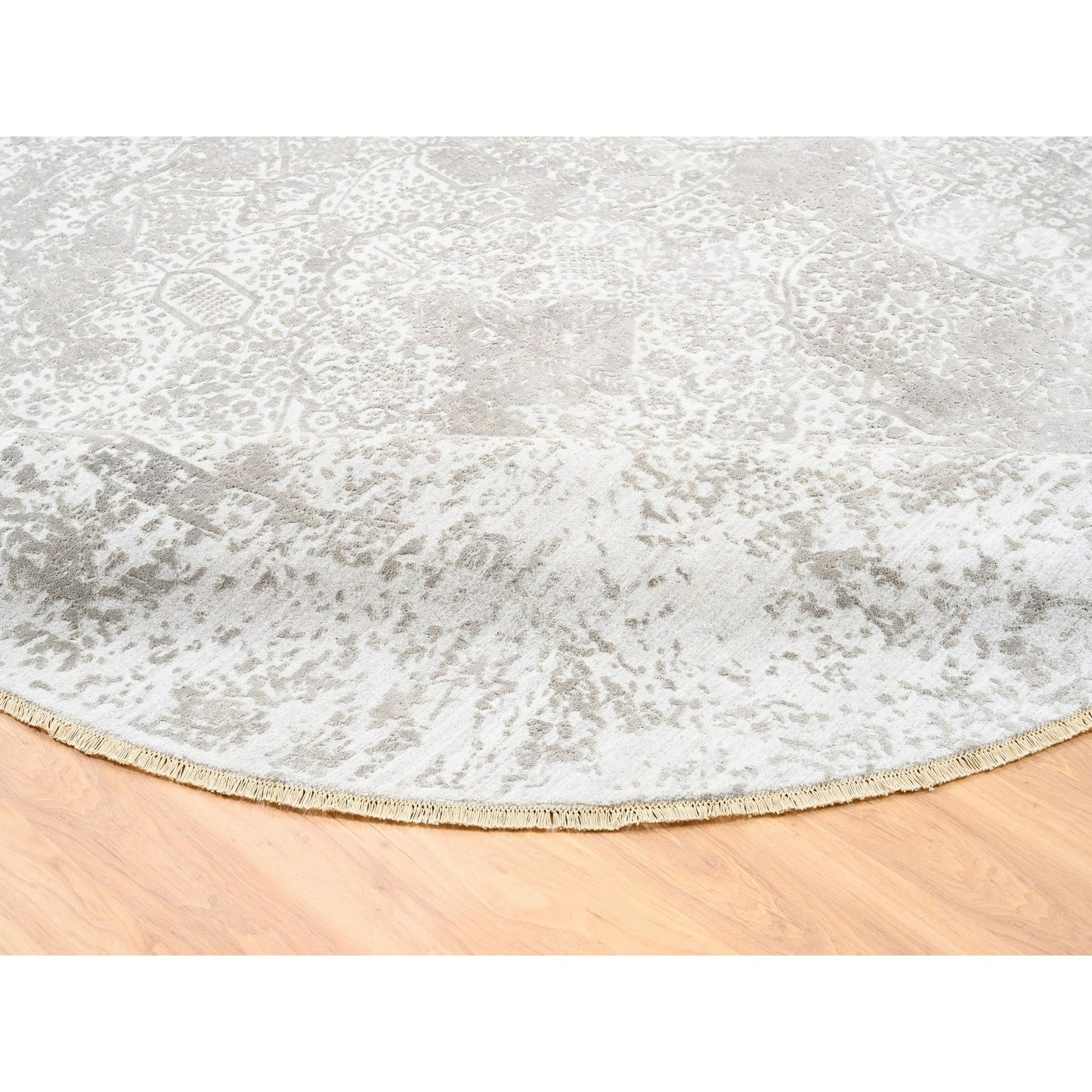 10'x10' Round Grey Broken Farsian Design Wool-Silk Hand Knotted Rug
