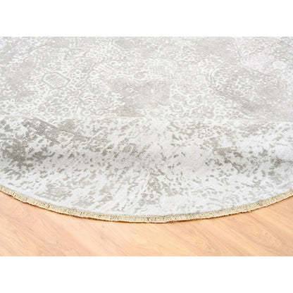 10'x10' Round Grey Broken Farsian Design Wool-Silk Hand Knotted Rug