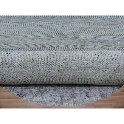 12'X12' Shower Gray Undyed Wool Grass Design Hand Knotted Round Rug
