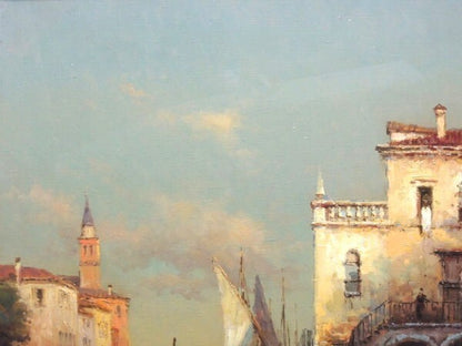 Antoine Bouvard Oil Painting Venice Canal Gondola Signed French Art