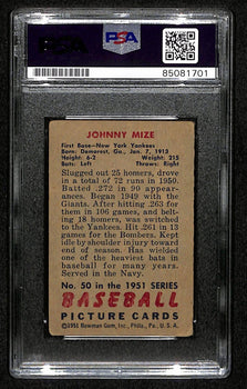 Johnny Mize Hof Signed 1951 Bowman Card #50 New