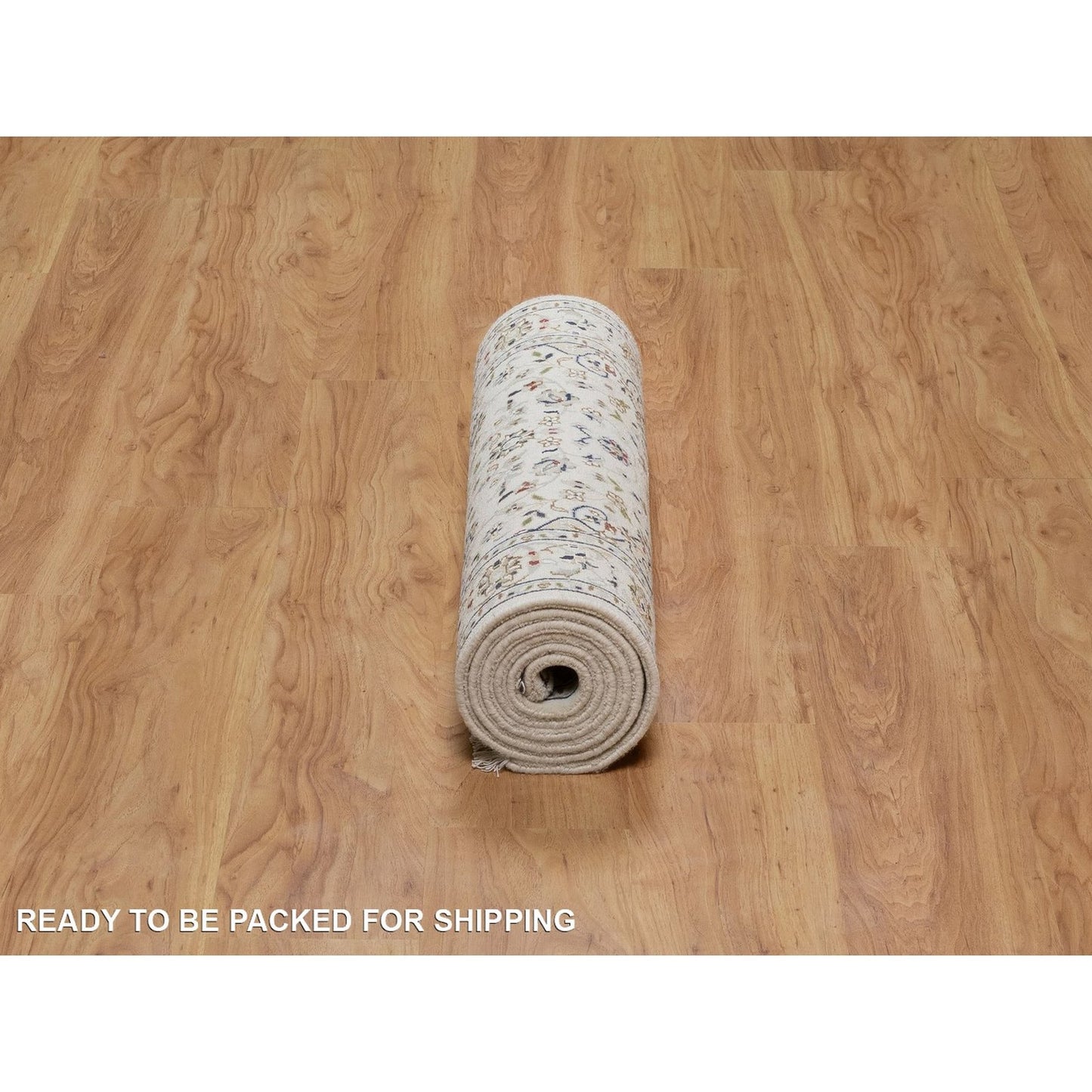 2'7"X8' Ivory Nain Medallion Design Hand Knotted Wool And Silk Runner Rug