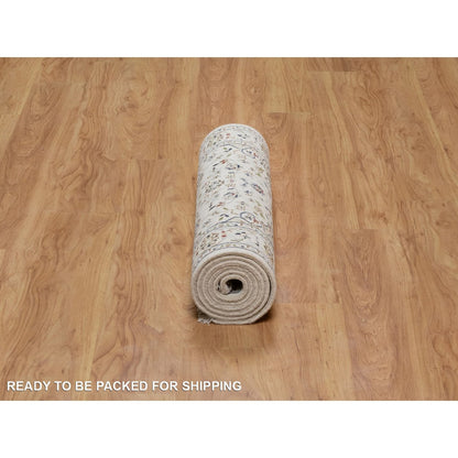 2'7"X8' Ivory Nain Medallion Design Hand Knotted Wool And Silk Runner Rug