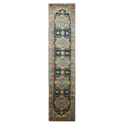 2'6"X11'5" Navy Heris With Medallions Design Hand Knotted Wool Runner Rug
