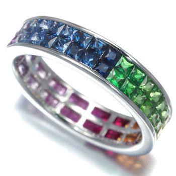 Sapphire 2.87Ct Green Garnet Ruby Full Eternity Ring 18K 750 White Gold