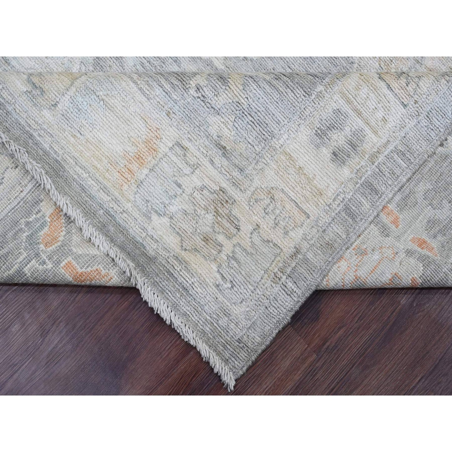 9'X12'6" Gray Afghan Angora Oushak Leaf Design 100% Wool Hand Knotted Rug
