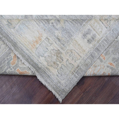 9'X12'6" Gray Afghan Angora Oushak Leaf Design 100% Wool Hand Knotted Rug