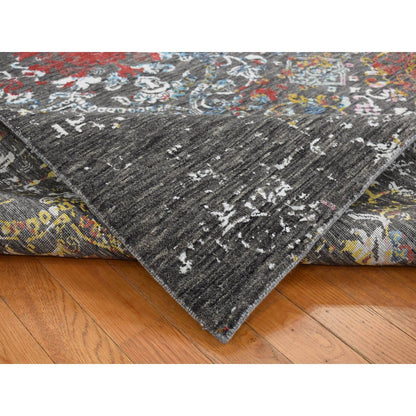 6'1"X9'2" Black Transitional Agra Design Wool And Silk Hand Knotted Rug