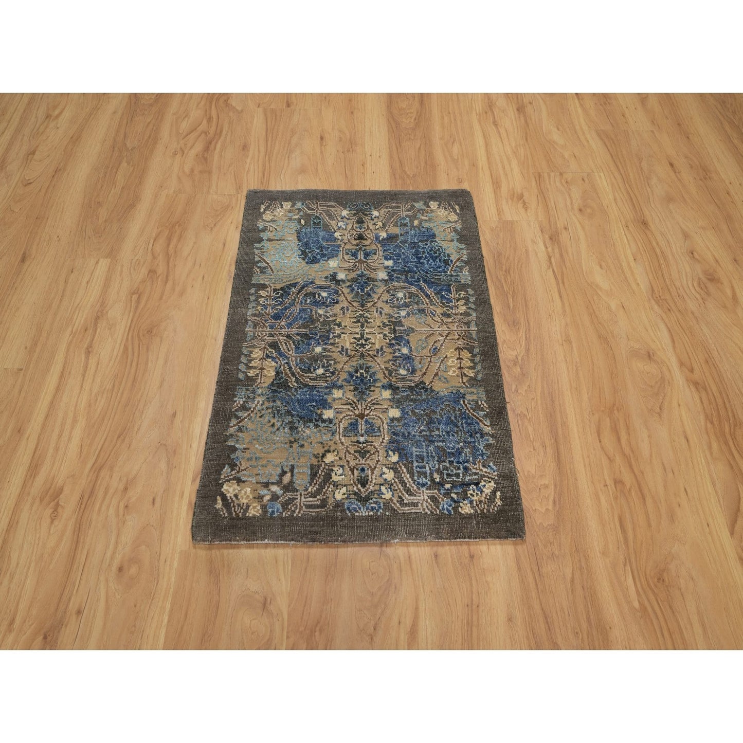 2'X3' Brown Broken & Erased Saroogh Design Wool And Silk Hand Knotted Rug
