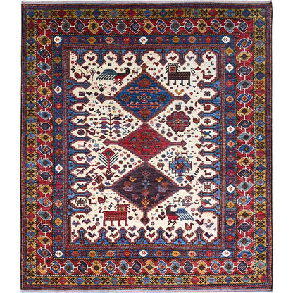 8'4"X9'3" Navajo White Turkish Knot Design Wool Hand Knotted Oriental Rug